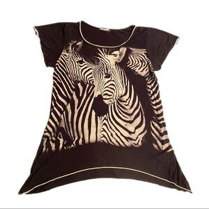 Vintage Y2K Zebra Rhinestone Tunic Top. Gorgeous Graphic Print.Soft, Lightweight